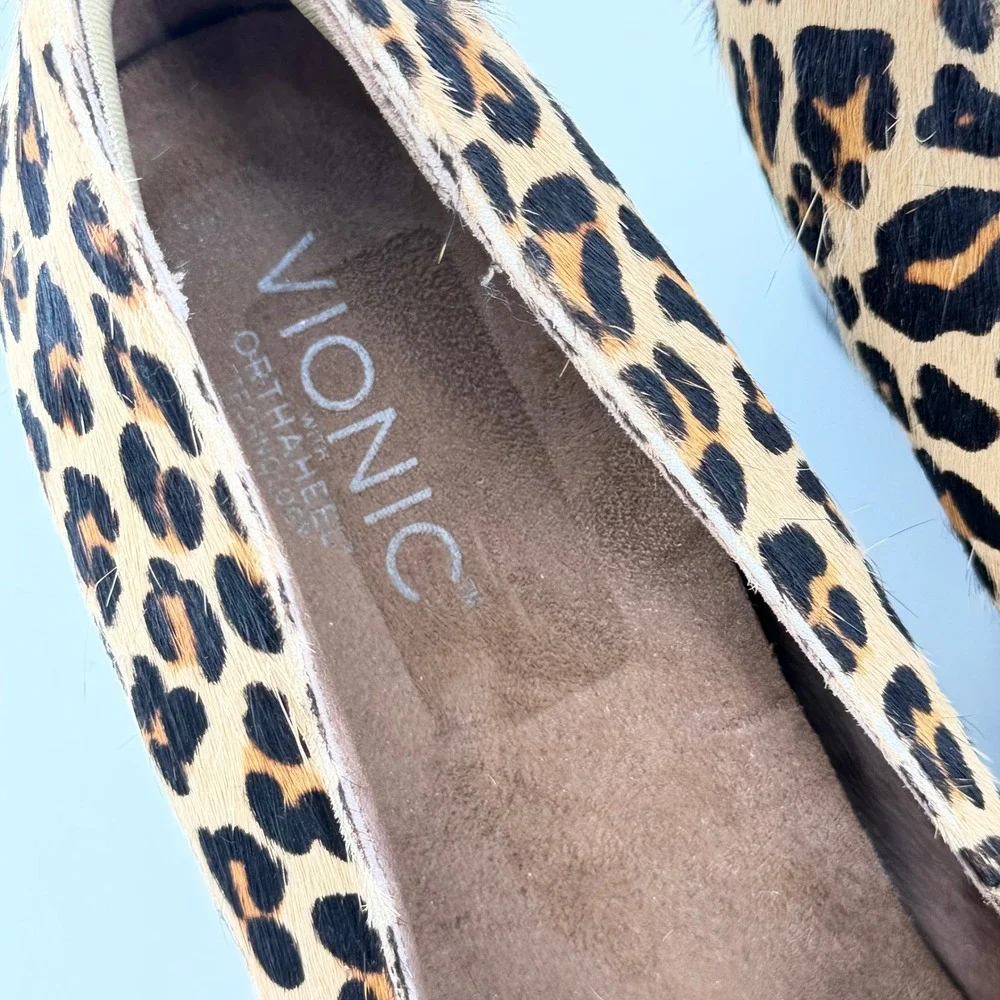Vionic Antonia Leopard Print Calf Hair Wedge Pumps Womens Size 9 Brown Black